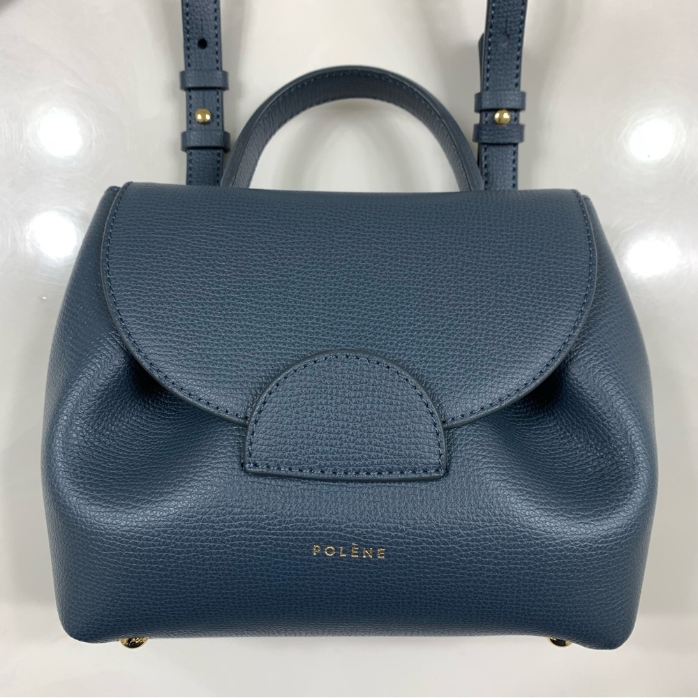 EUC Polene Numero Un Nano textured Midnight Blue Leather Bag Purse Crossbody